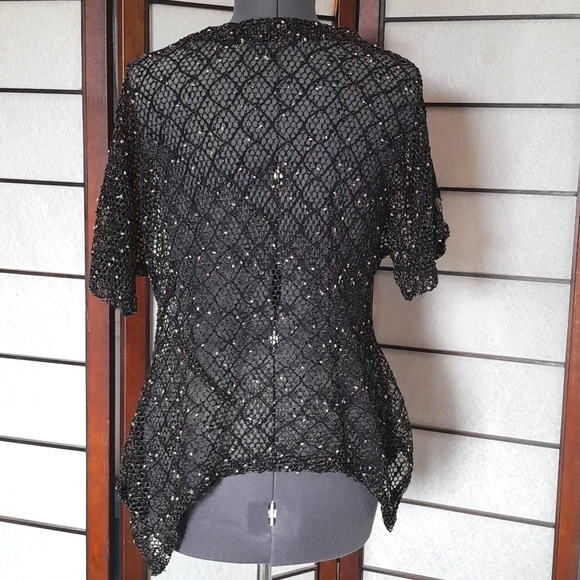 Ultimate Sheer Black Net Women's Short Sleeve Overlay Top Large - Picture 2 of 5